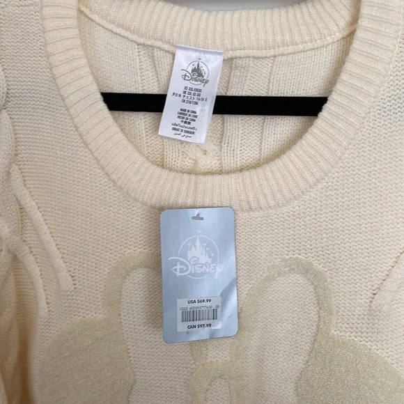 NWT Disney Minnie Mouse Cream Cable Knit Sweater Unisex Size XXL - Flawed - Picture 4 of 9